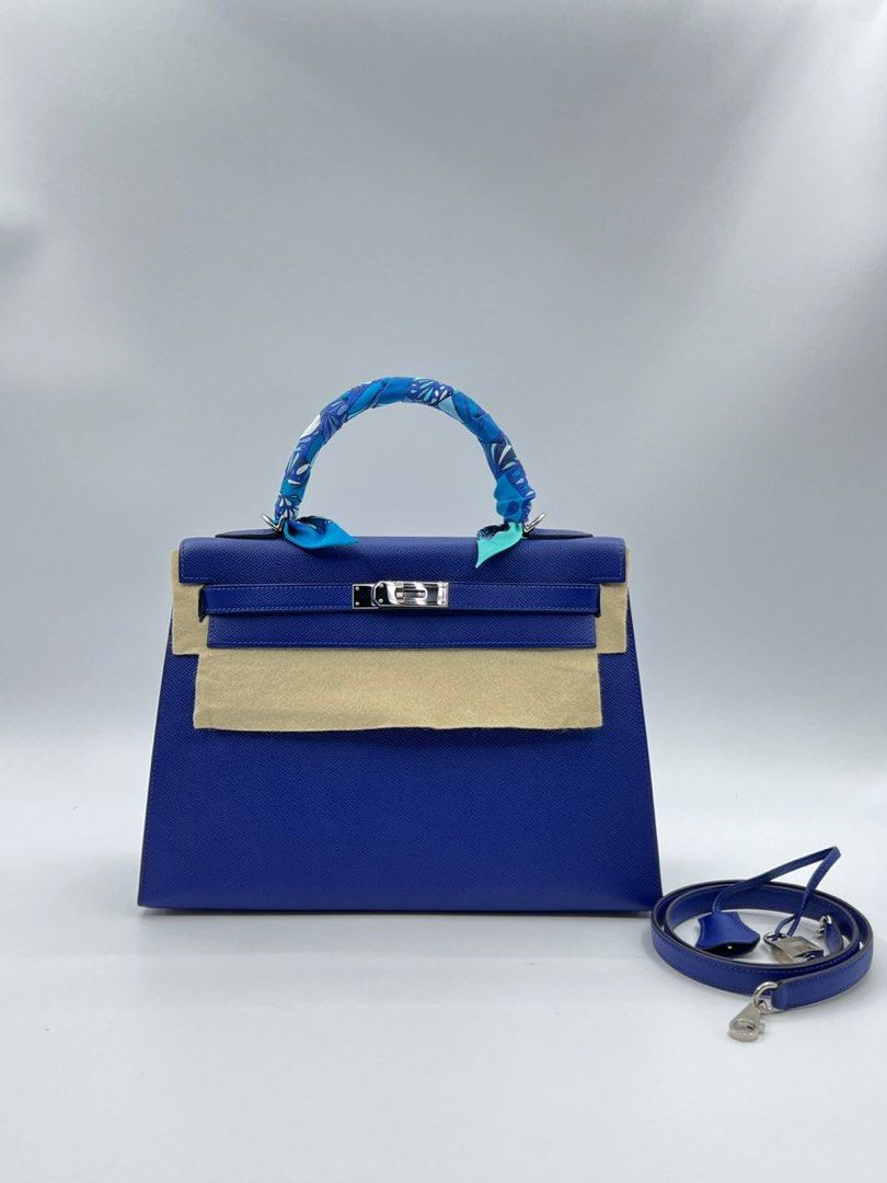 Hermes Kelly 32 Epsom Blue Indigo GHW Stamp X