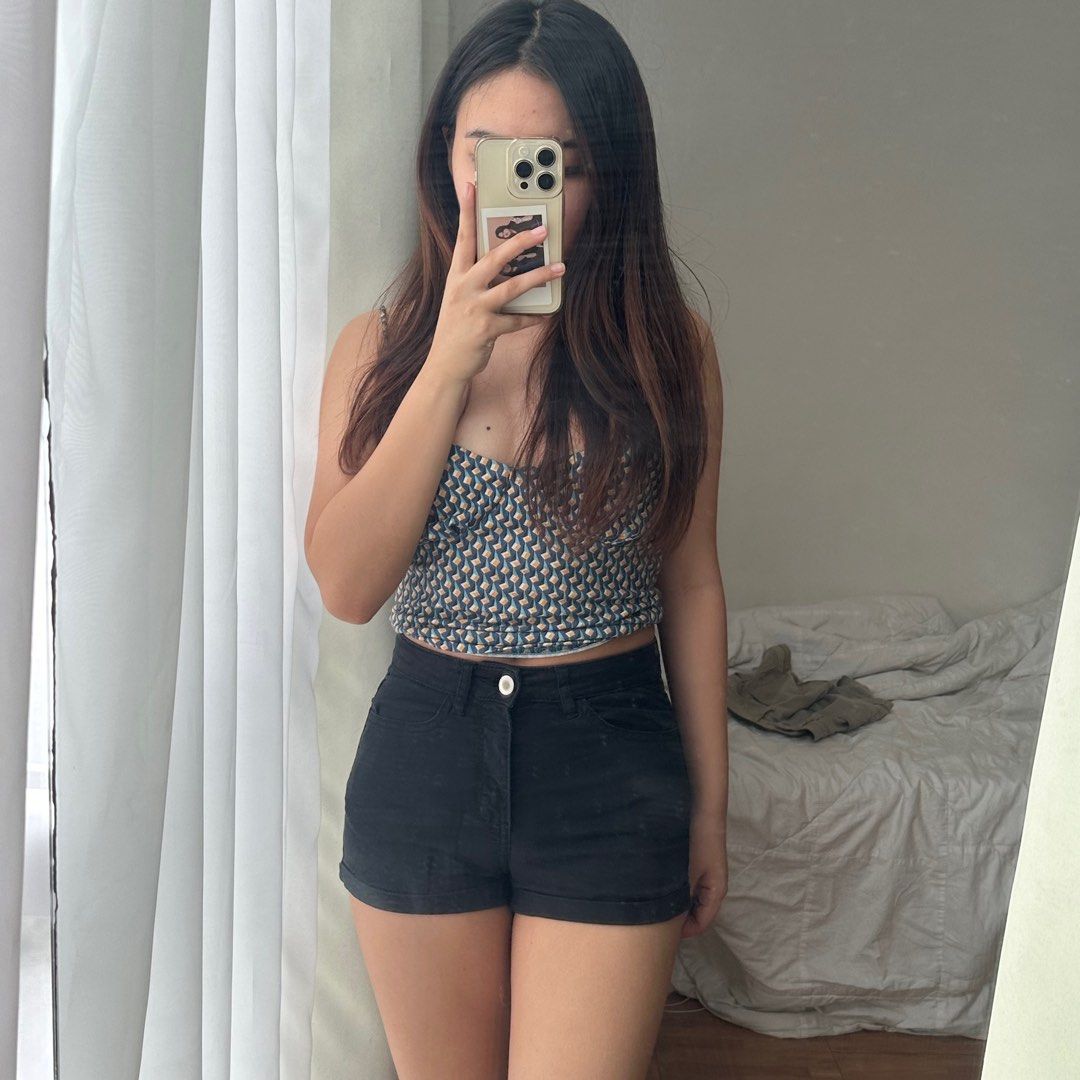 H&m black denim shorts hotsell