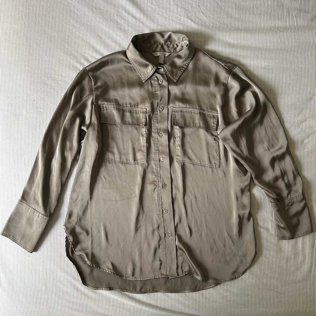 satin button up shirt womens