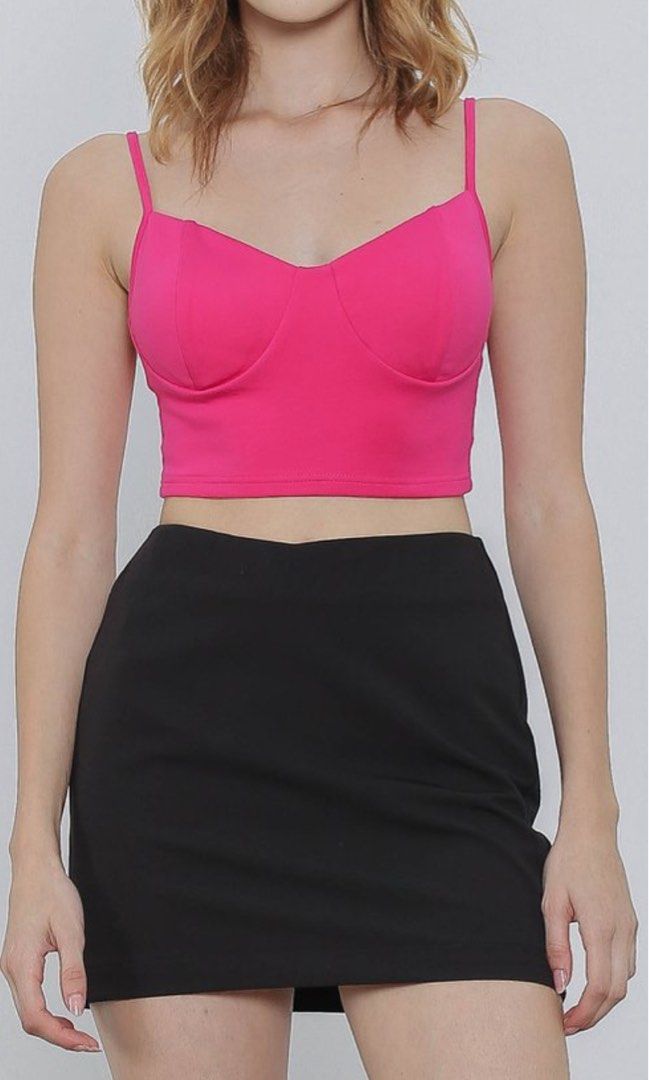 Hot pink bustier top PADDED Women s Fashion Tops Sleeveless on