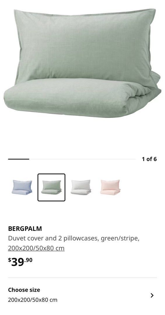 BERGPALM Duvet cover and pillowcase(s), green, stripe, Full/Queen