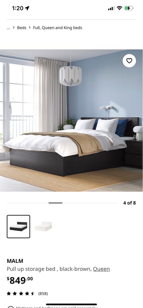 MALM Pull up storage bed , black-brown, Queen - IKEA CA
