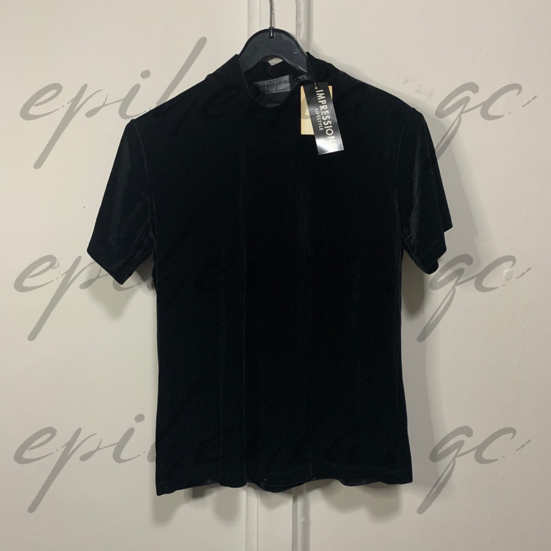 Impressions Black Velvet Top, Women's Fashion, Tops, Shirts on Carousell