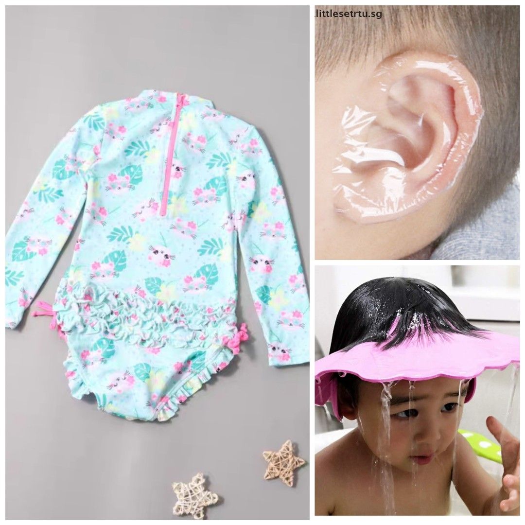 Infant swim suit ear guard and head guard