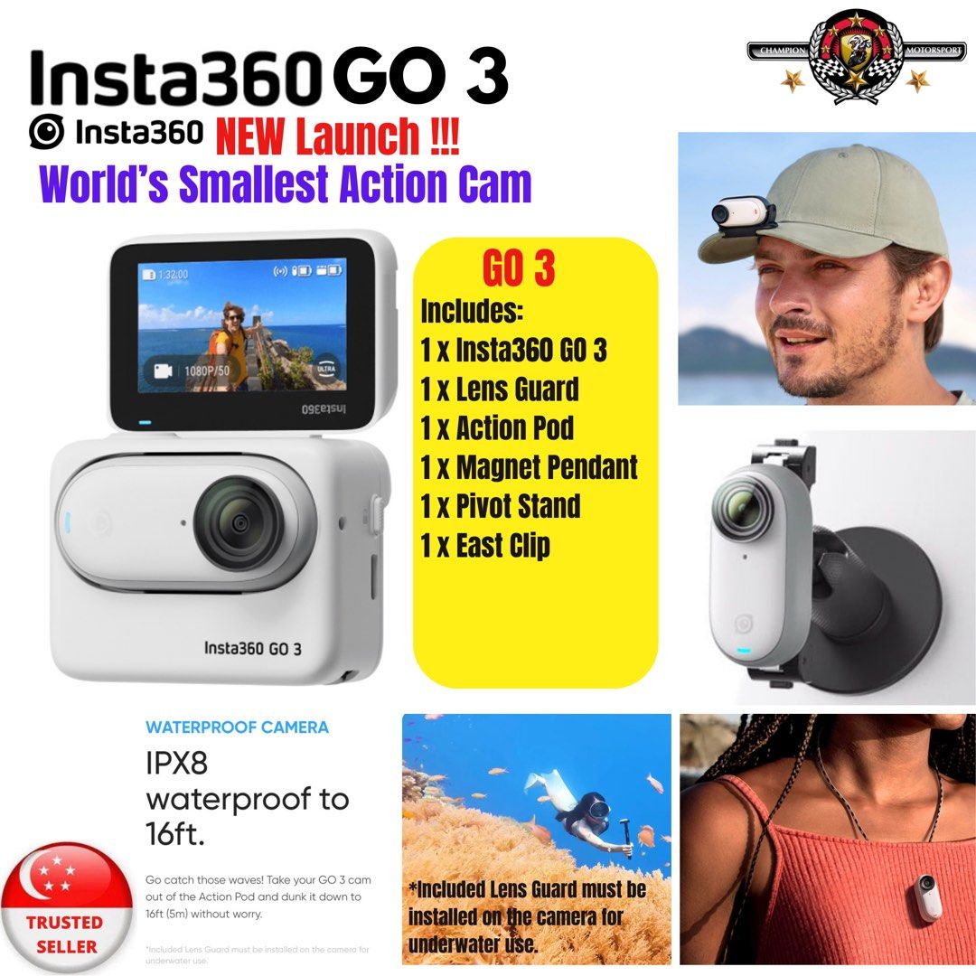 Insta360 GO3 (64GB/ 128GB) Tiny Camera with Flip Screen Action Pod ...