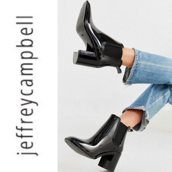 Jeffrey Campbell Hurricane Rain Booties in Black Shiny Gloss