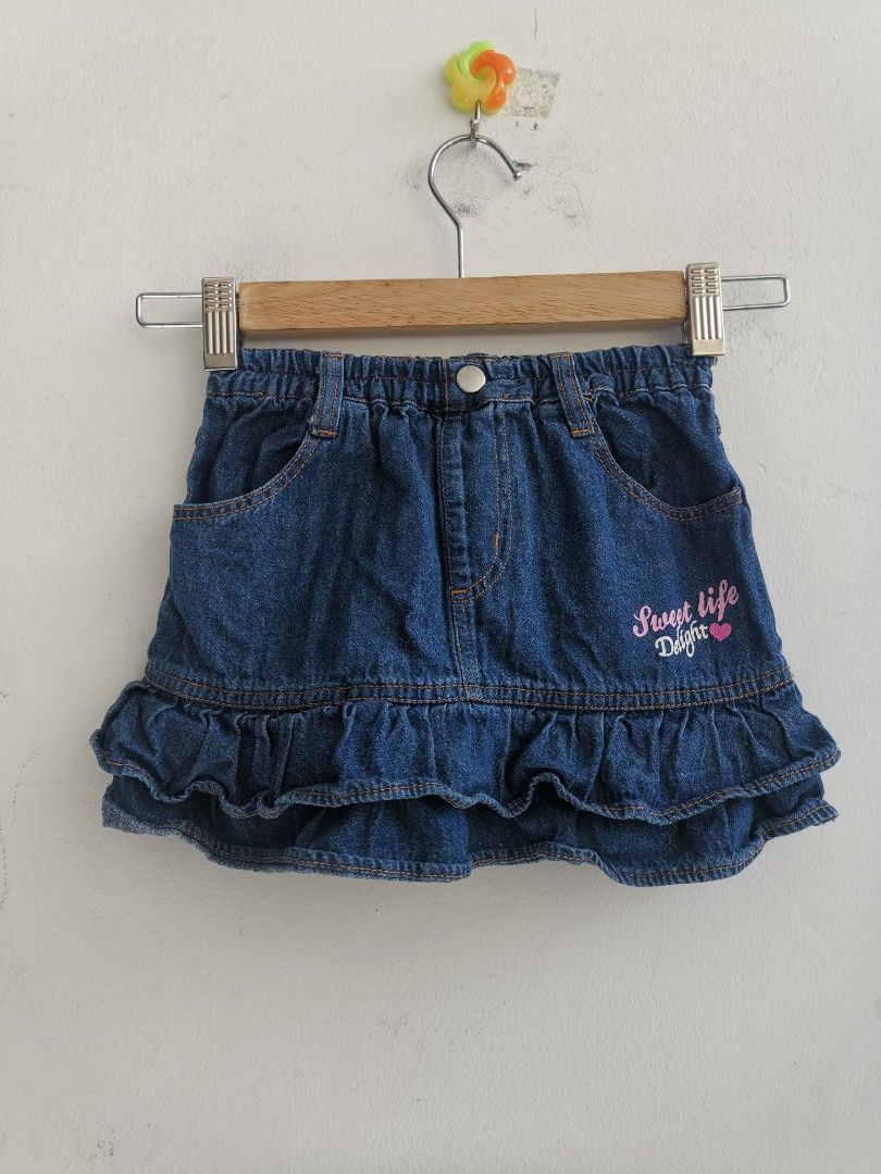 Kids blue jean skirts discount