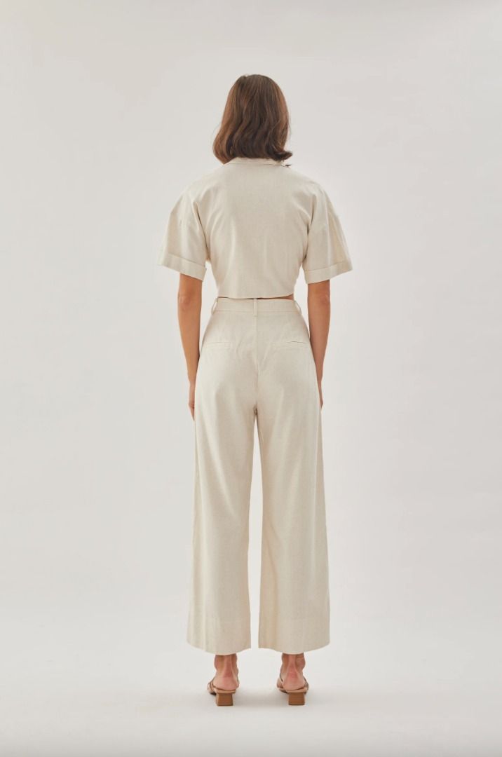 Klarra - Linen Straight Pants (XS, Natural), Women's Fashion