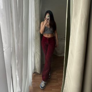 Mid Rise Burgundy Corduroy Bell Bottom Jeans