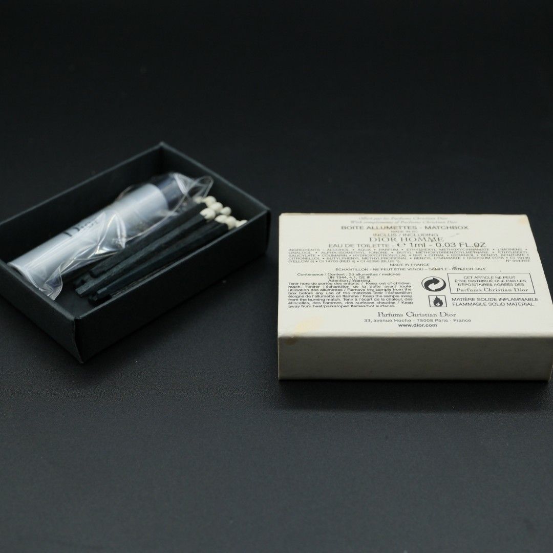 Mini Dior Homme 1ml EDT with match box (Category: Fragrance & Deodorants) located in Quezon City. Submitted by jogtd (Listing ID 1239721972, Image 2). Description: Mini Dior Homme 1ml EDT with match box ₱450 *payment via gcash or Union Bank. Shipping fee to be shouldered by buyer. ---------- Dior Homme by Dior is a Woody Floral Musk fragrance for men. Dior Homme was launched in 2011. The nose behind this fragrance is Francois Demachy. Top notes a