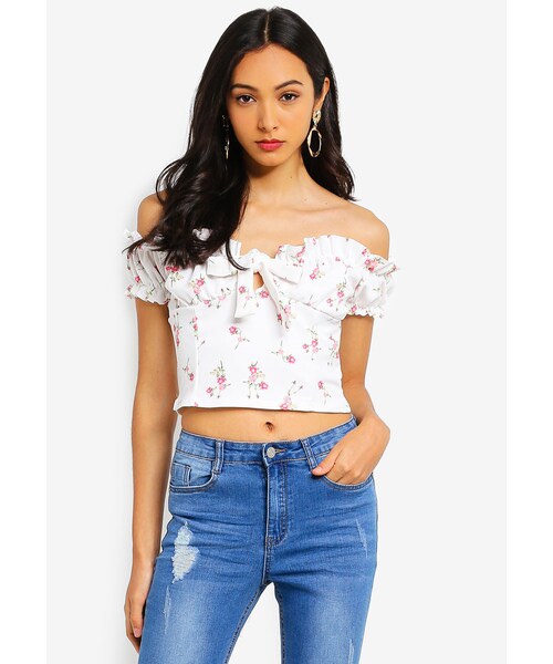 Missguided floral Bardot milkmaid crop top fairy core cottagecore