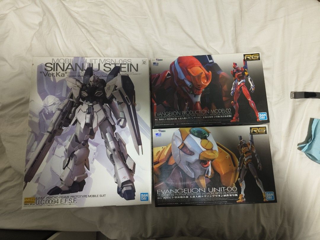 Model kits gundam evangelion ma.k (Category: Gundam Model Kits) located in Singapore. Submitted by belobelo (Listing ID 1239887774, Image 3). Description: Bandai kits 002 eva - $80 000 eva - $80 Mg sinanju stein - $80 Hasegawa kit Ma.k mashinen krieger - $90 Meng kit T-10m heavy tank - $85 All for $400 no low ballers All kits new. Box 9/10 condition due to long storage.