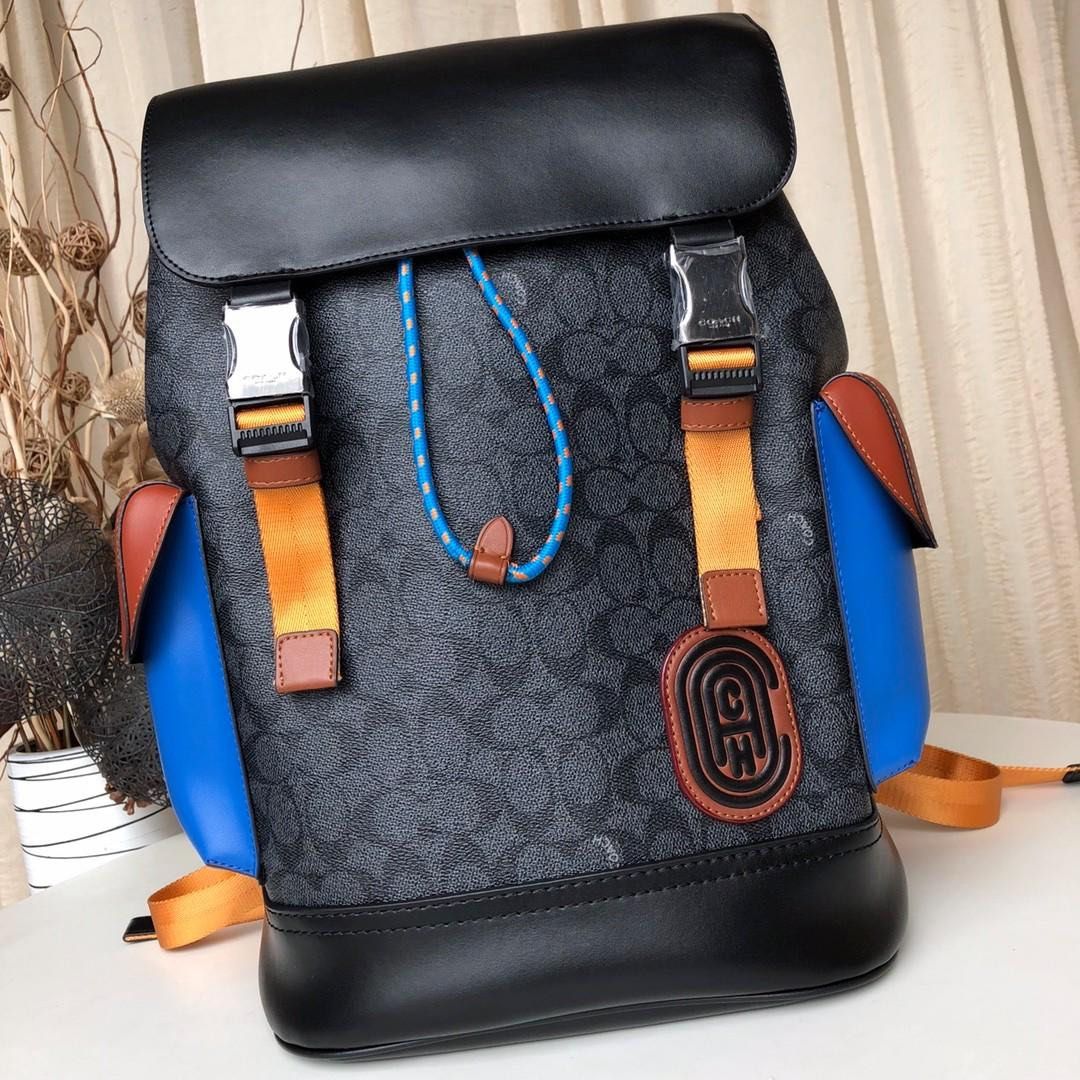 New Coach Original 961 Rivington Backpack In Signature Canvas With Coach Patch Men Women Backpack with Full Set of Coach Package