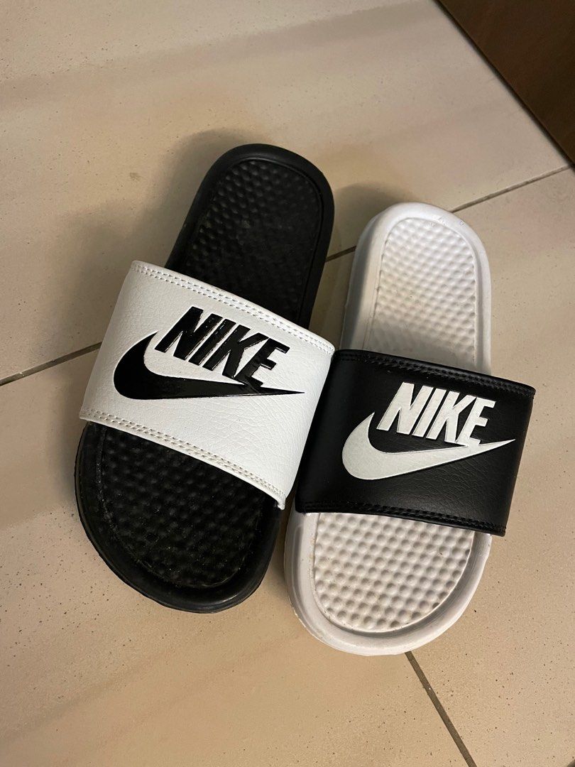 NIKE Mismatched Black White Slides Flip flops