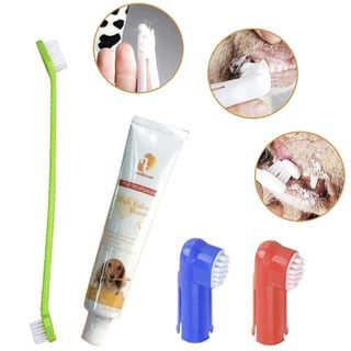 Paw Collection's Pet Teeth Dental Care Kit with 3 Types of Toothbrush and Meat-Flavored Toothpaste