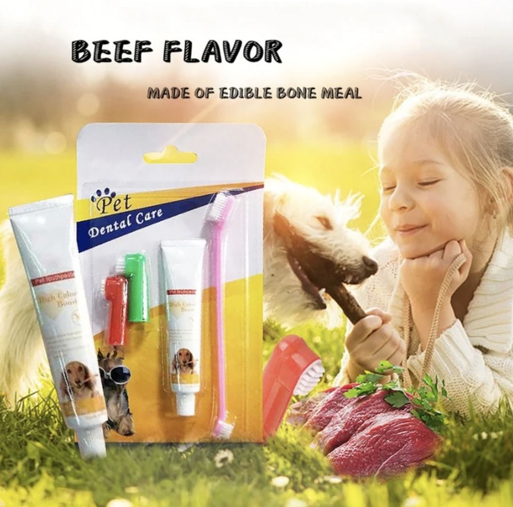 Paw Collection's Pet Teeth Dental Care Kit with 3 Types of Toothbrush