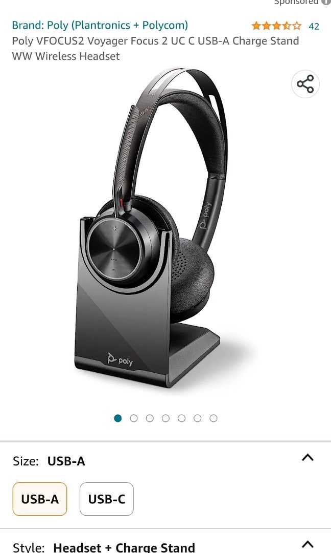 Poly VFOCUS2 Voyager Focus 2 UC Wireless Headset, Audio, Headphones