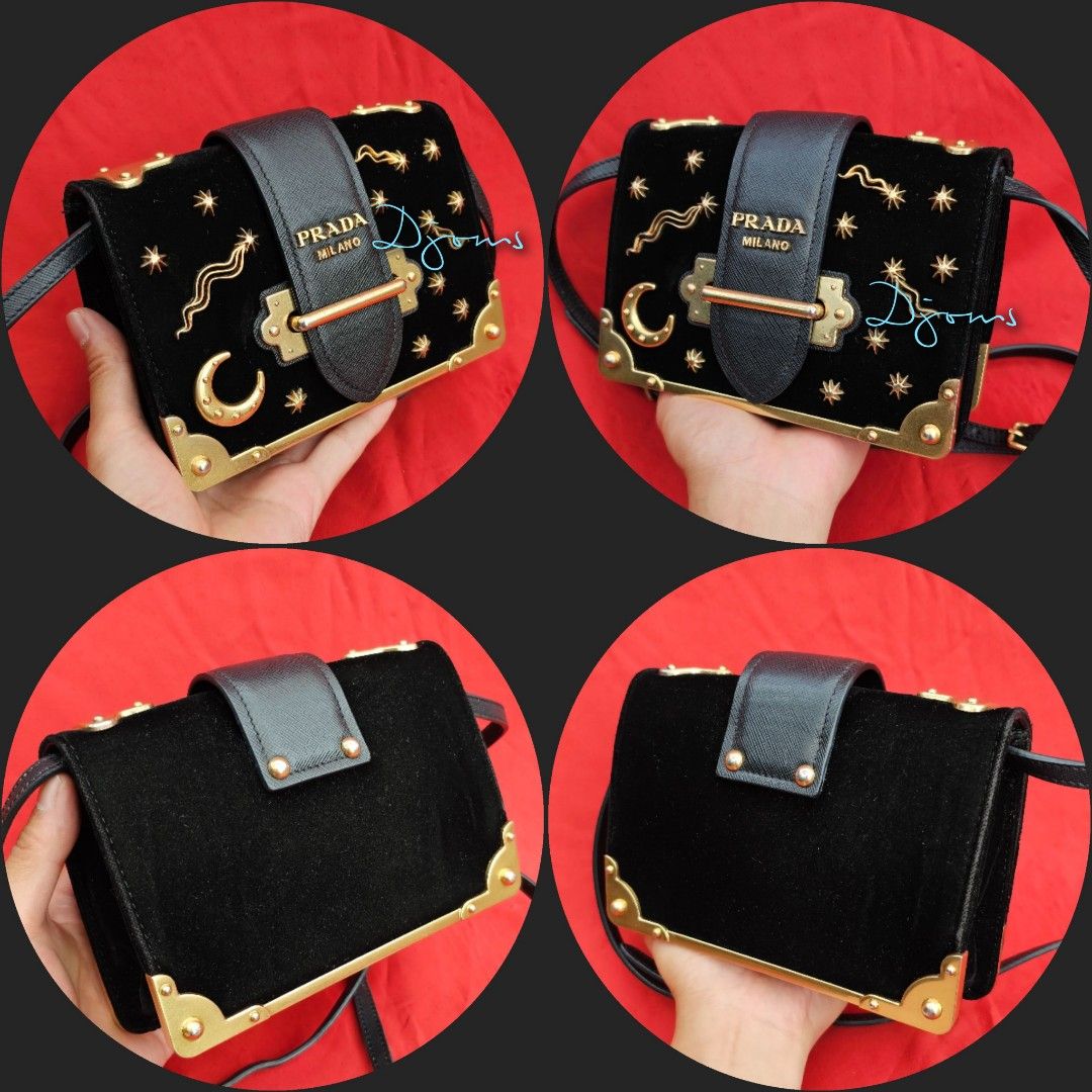 Prada Women's Small Velvet Astrology Cahier Bag - Black