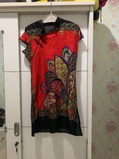 Red qipao imlek silk dress