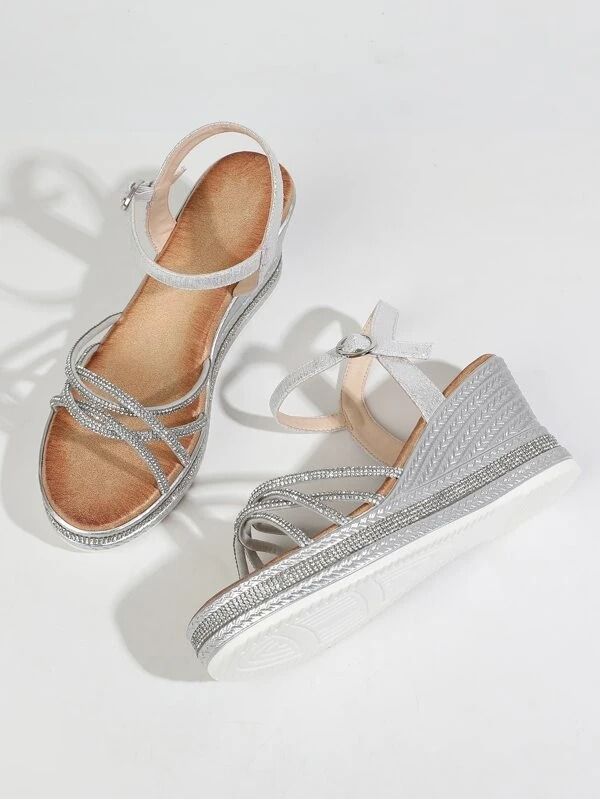 White rhinestone wedges sales