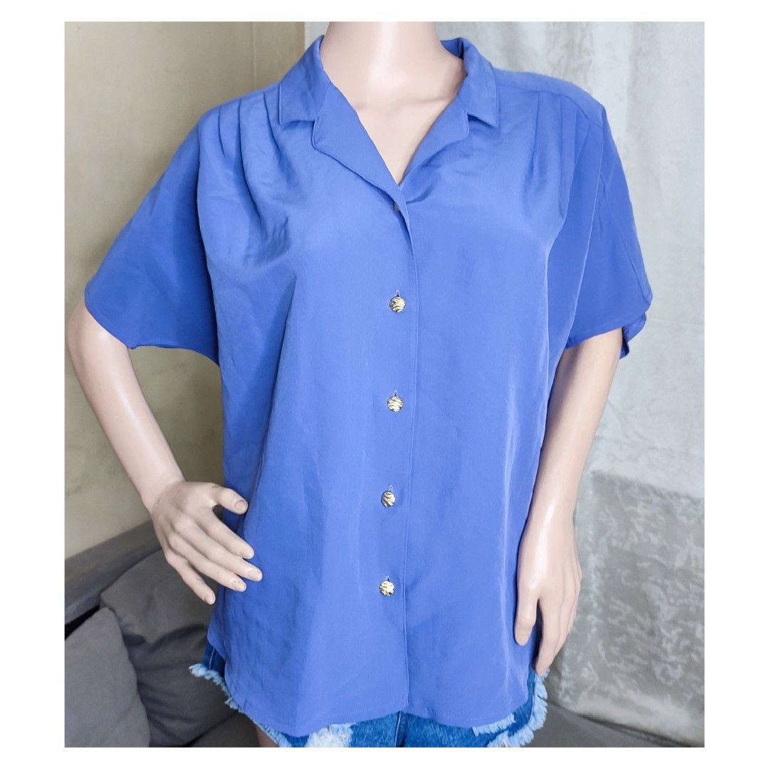 Short Sleeves Gold Button Down Blouse Women s Fashion Tops Blouses on Carousell