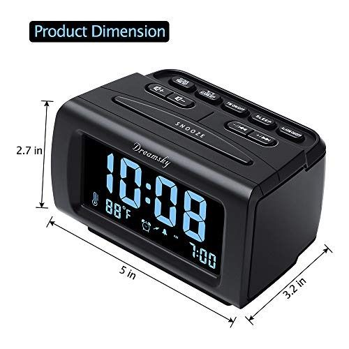 DreamSky Compact Digital Alarm Clock with USB Charging Port, 0-100%  Brightness Dimmer, Large Bold Number Display, Adjustable Alarm Volume,  12/24Hr