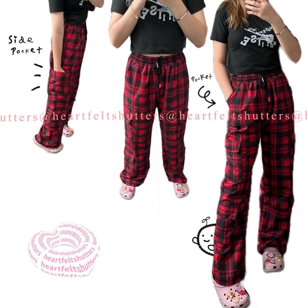 Checkered pants red and black online