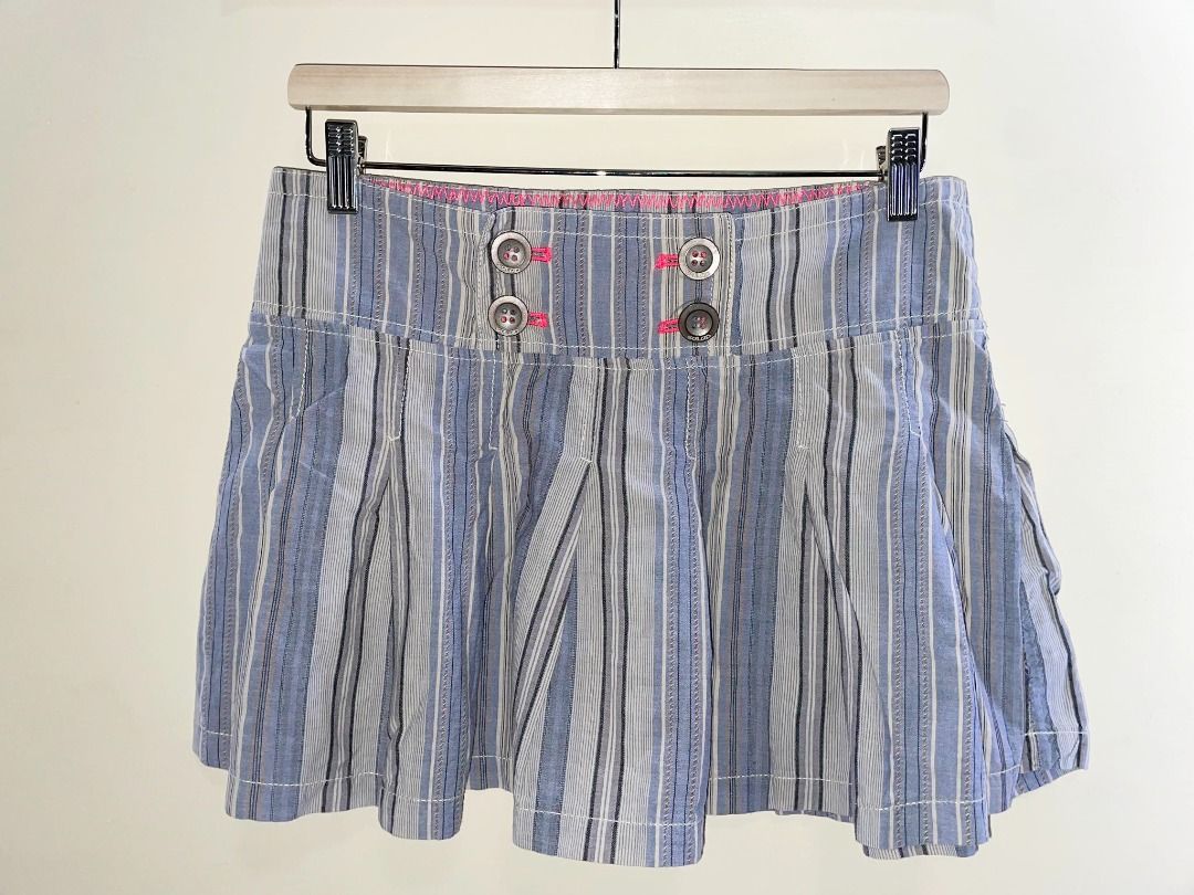 Striped Mini Skirt blue cotton pleated medium to large 32 inches Y2K One Piece Name costume outfit