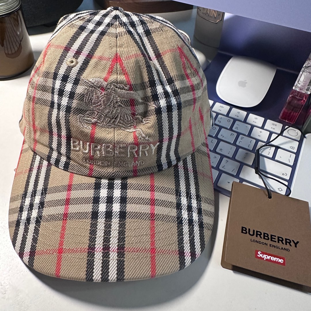 Supreme burberry 卡其格紋 聯名帽子 老帽 棒球帽