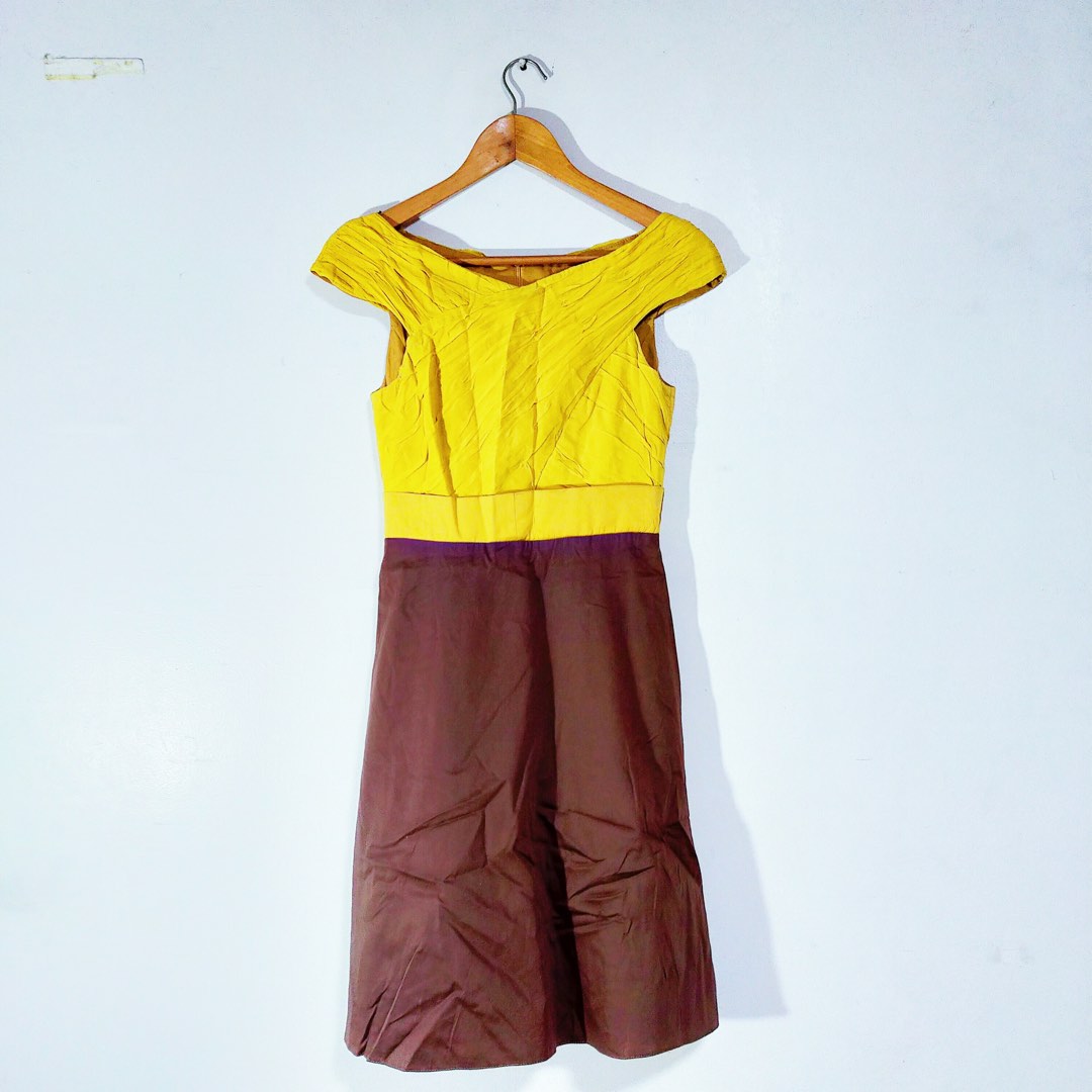 Two-toned Yellow Brown Dress, Women's Fashion, Dresses & Sets, Dresses on  Carousell