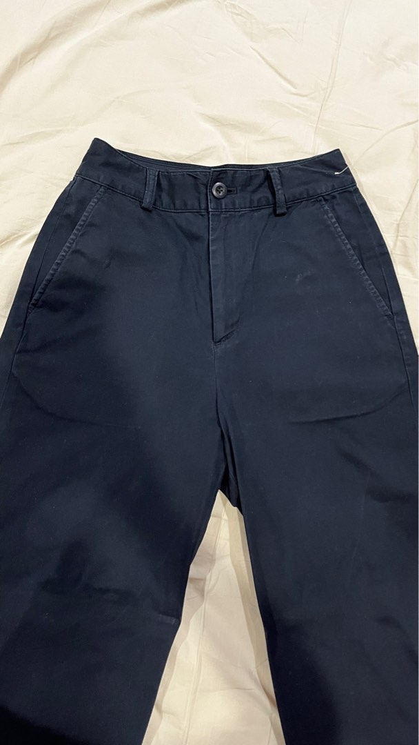 Uniqlo HW Pants Navy Blue on Carousell