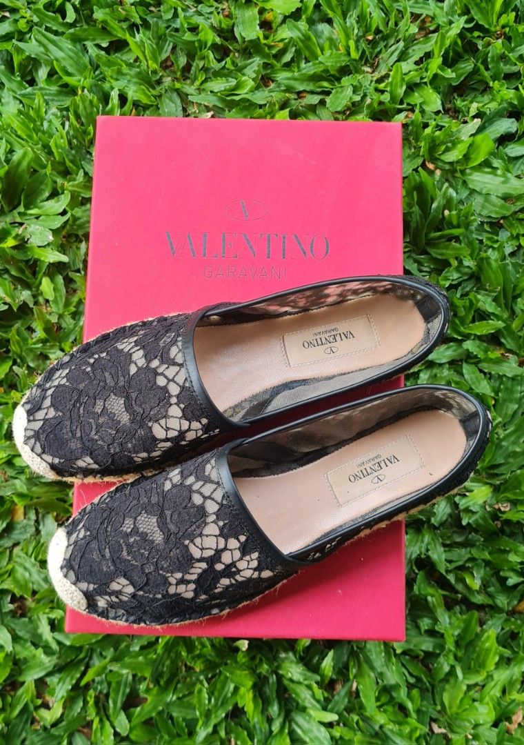 Valentino Black Lace Espadrilles Women s Fashion Footwear Loafers on Carousell