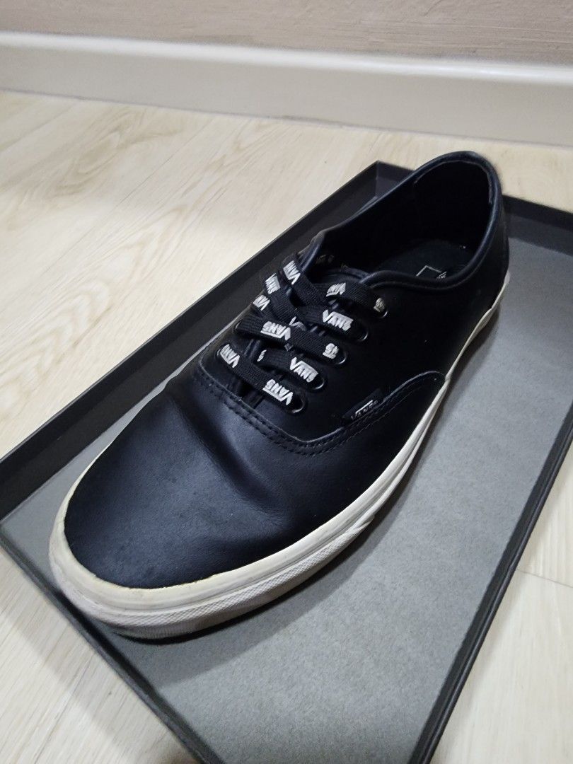 Black leather cheap vans 6