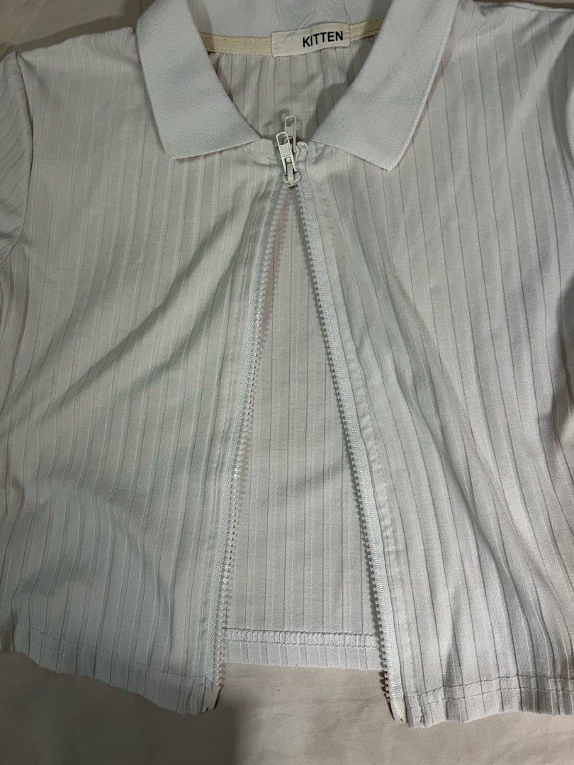 White Zip Up Shirt Women s Fashion Tops Shirts on Carousell