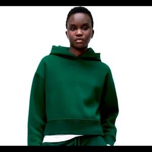 ZARA Cropped Hoodie Sweatshirt Green Colorway Ribbed Size Small