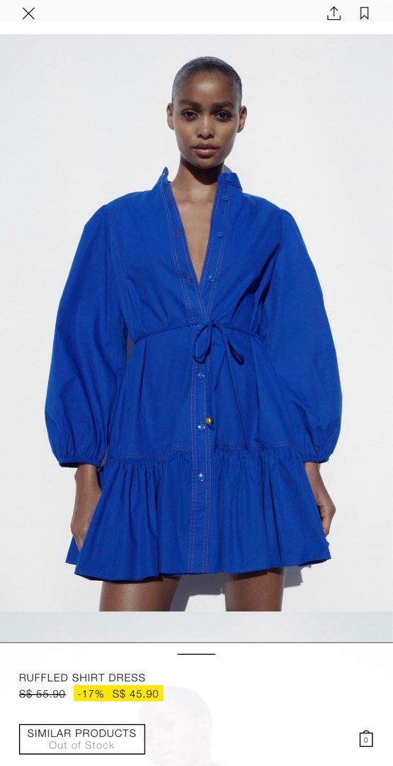 Zara ruffled shirt dress in blue
