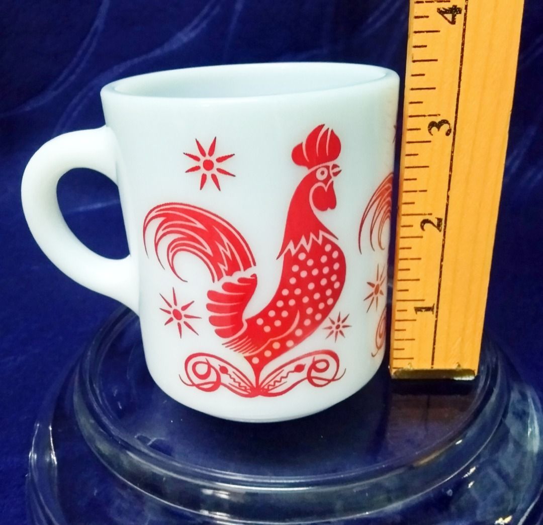 1950's Hazel Atlas Red Rooster Milk Glass Mug/ Retro/ Mid Century