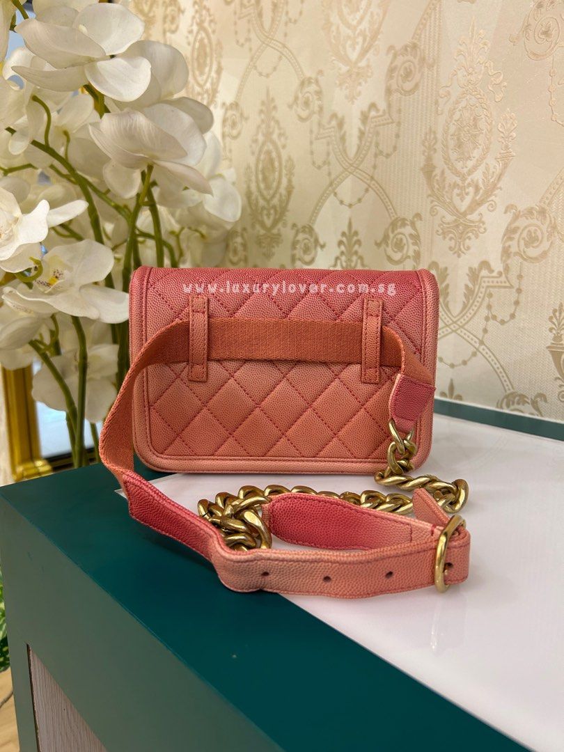 27 Chanel Sunset On The Sea Waist Bag Coral Pink Caviar GHW