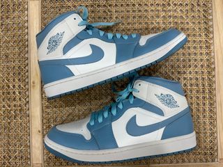 2x used jordan 1 mid unc worn blue mens us sz 10.5