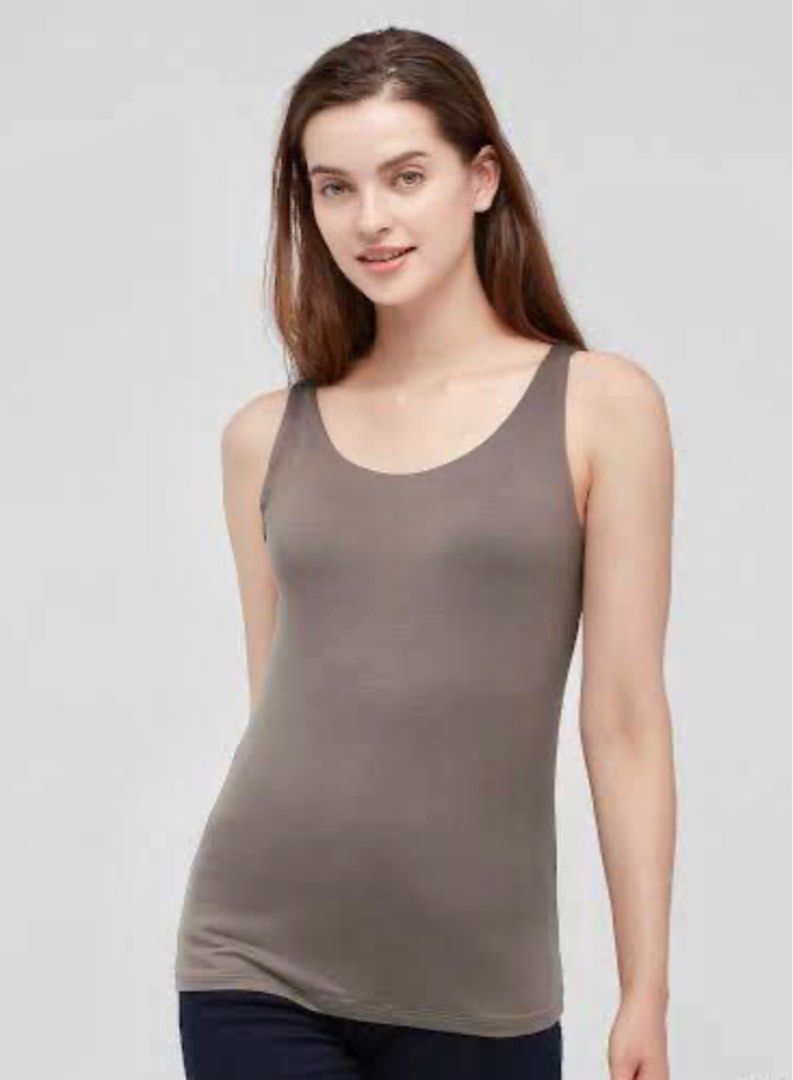 ANN3280: uniqlo airism XS To S size strechable bra tank tops/ uniqlo airism  coffee brown camisole, Women's Fashion, Tops, Sleeveless on Carousell