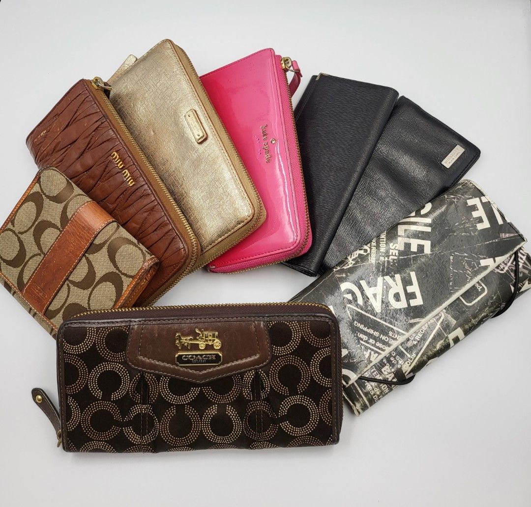 Authentic Bundle Sale 8pcs! Miumiu, Kate Spade, Burberry, Coach etc. (Category: Luxury Bags & Wallets) located in Quezon City. Submitted by bonching (Listing ID 1239930621, Image 1). Description: 8 PCS wallet on sale‼️ All authentic , Rank AB- B some of them just needs cleaning or color enhancement.