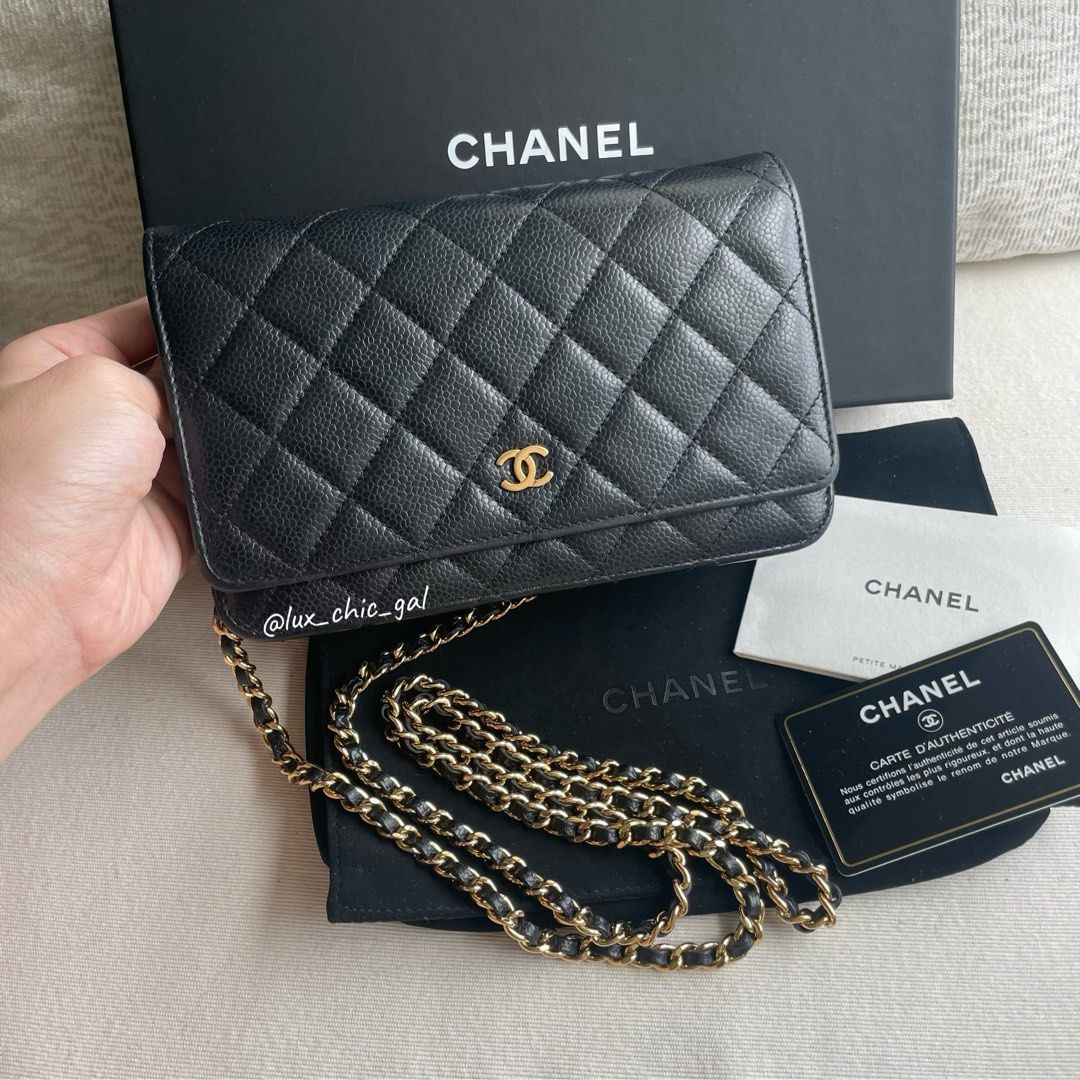 AUTHENTIC CHANEL Caviar WOC Wallet on Chain Gold Hardware 💙 FULL BOX SET,  Luxury, Bags & Wallets on Carousell