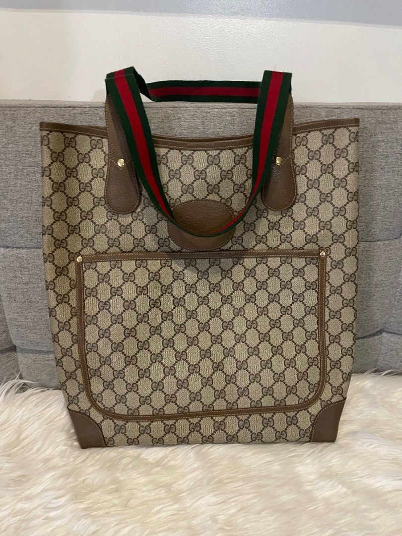 Authentic Gucci Tote Bag also laptop and neverfull type bag with sherry line straps RARE longer straps than usual