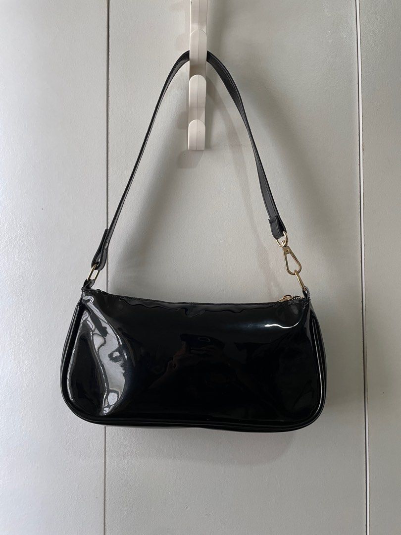 Black Shiny Shoulder Bag Women s Fashion Bags Wallets