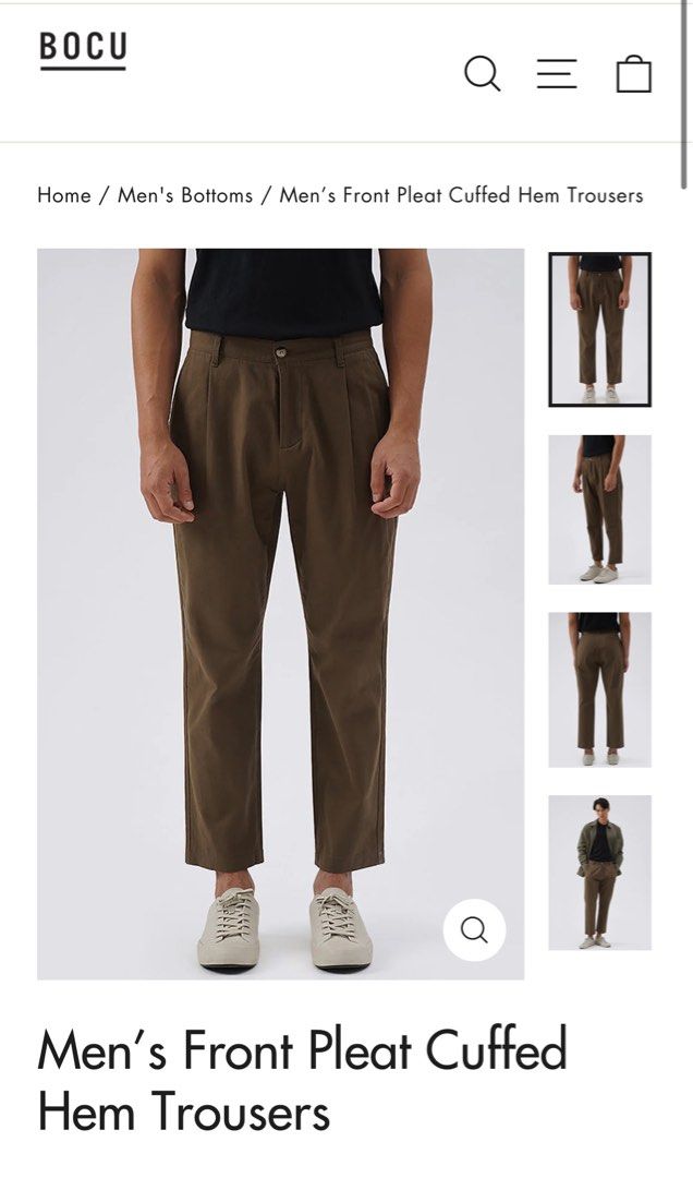 Bocu Mens Front Pleated Cuffed Hem Trousers, Men's Fashion, Bottoms,  Trousers on Carousell