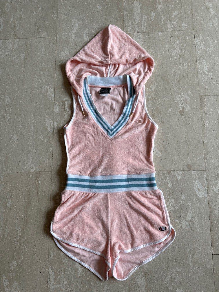 Champion exclusive sweatshort romper with hoodie XS Women s
