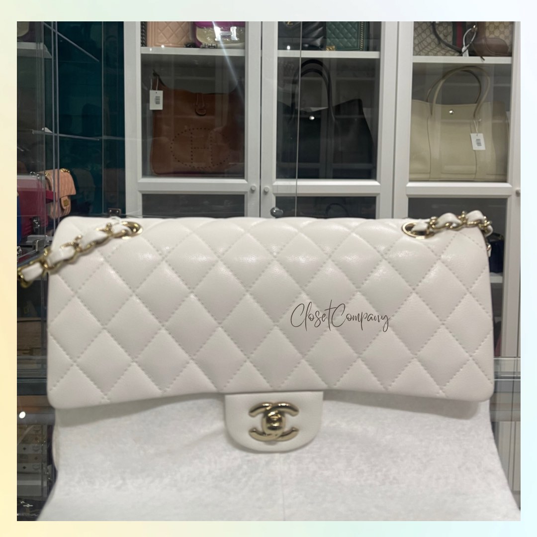 Chanel Classic Double Flap 23C White Caviar Leather and Light Gold ...