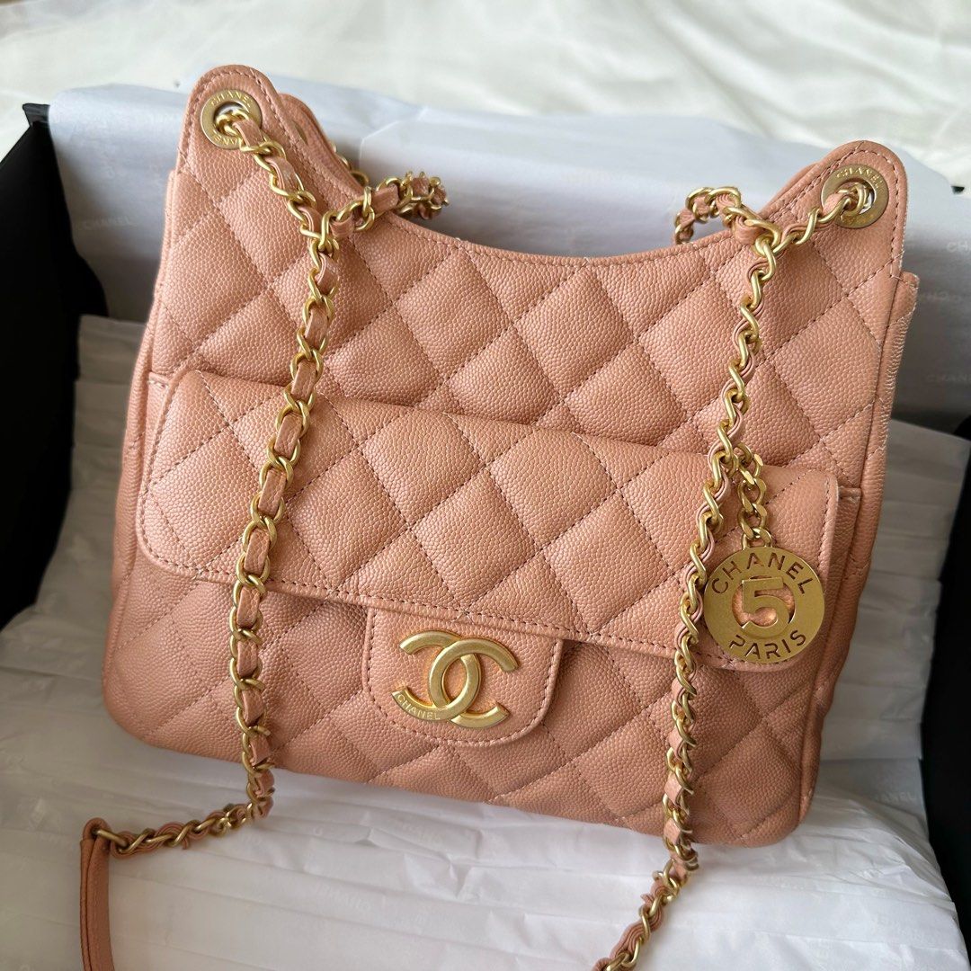 Chanel Coral Beige Caviar Hobo Crossbody Aged Gold Hardware, Luxury, Bags &  Wallets on Carousell
