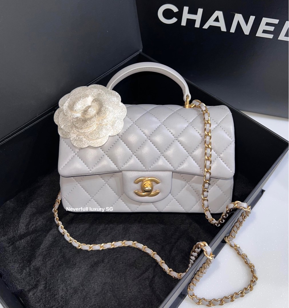Chanel Mini Top Handle 21A Grey Dove Lambskin in GHW, Luxury, Bags &  Wallets on Carousell