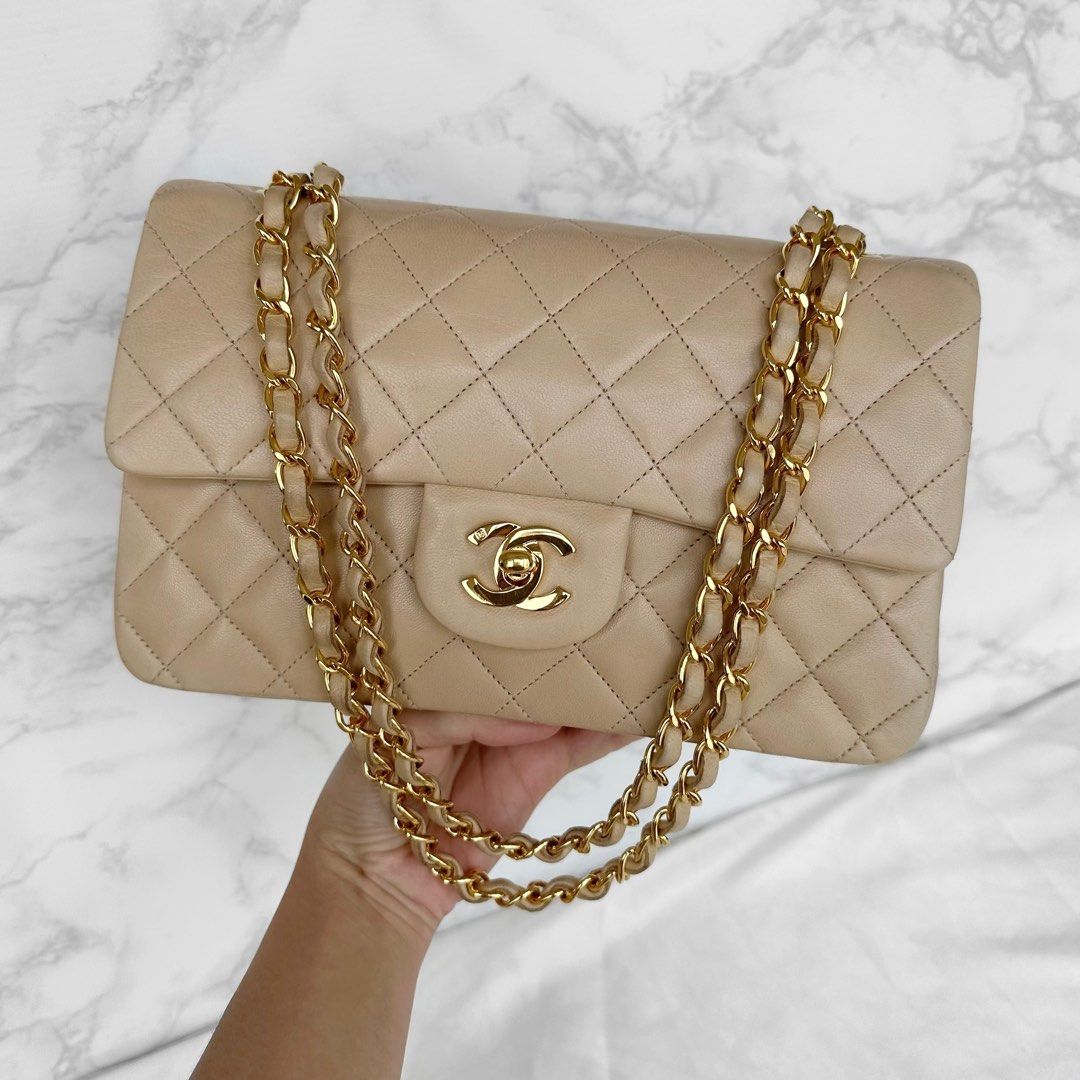 Chanel Vintage Classic Beige Small 24k Gold Hardware, Luxury, Bags